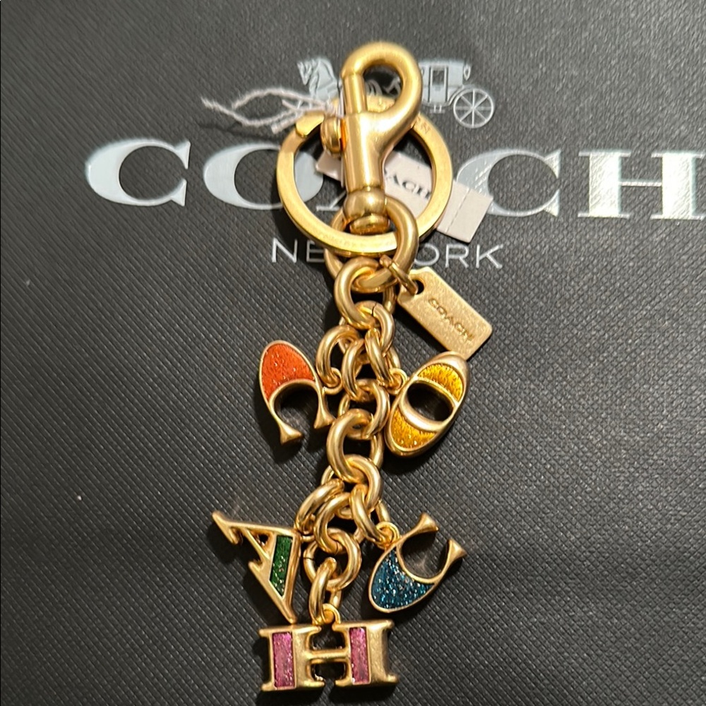 New Coach keychain/bag multicolor charms with Gold hardware - Picture 1 of 9